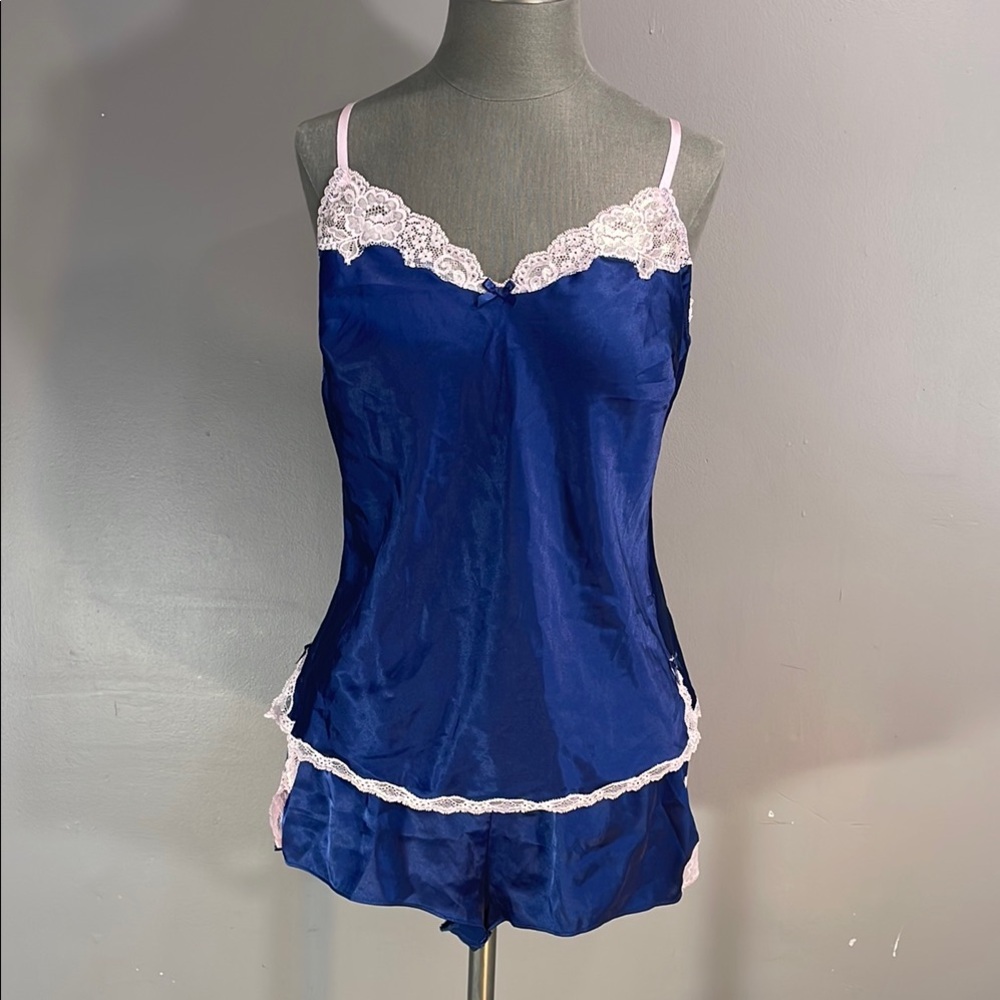 Victoria's Secret Blue Chemise and shorts with Lace Trim in women’s large set